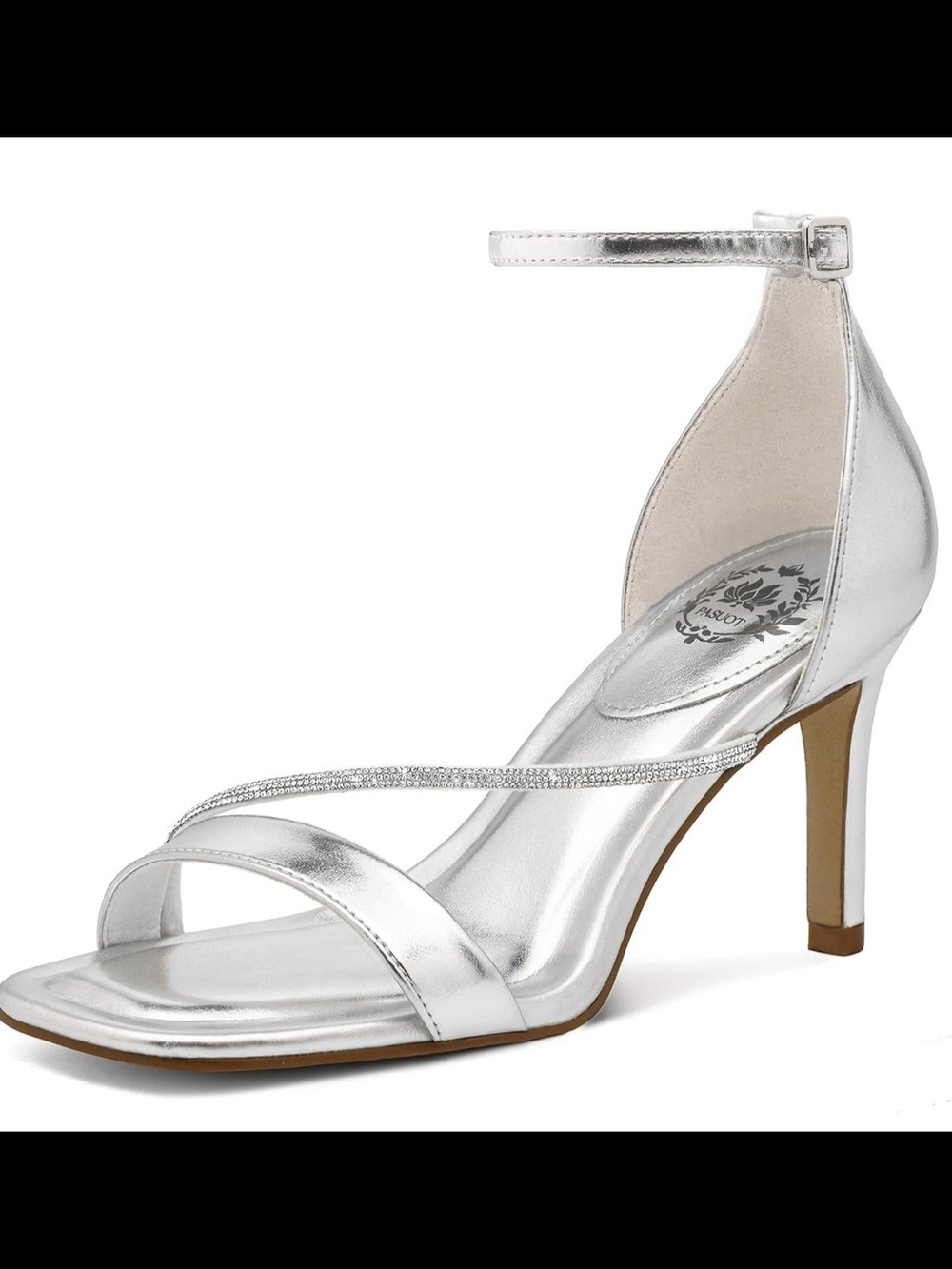 Silver And Rhinestone-Trim Ankle-Strap Dress Sandal - Size 7 1/2